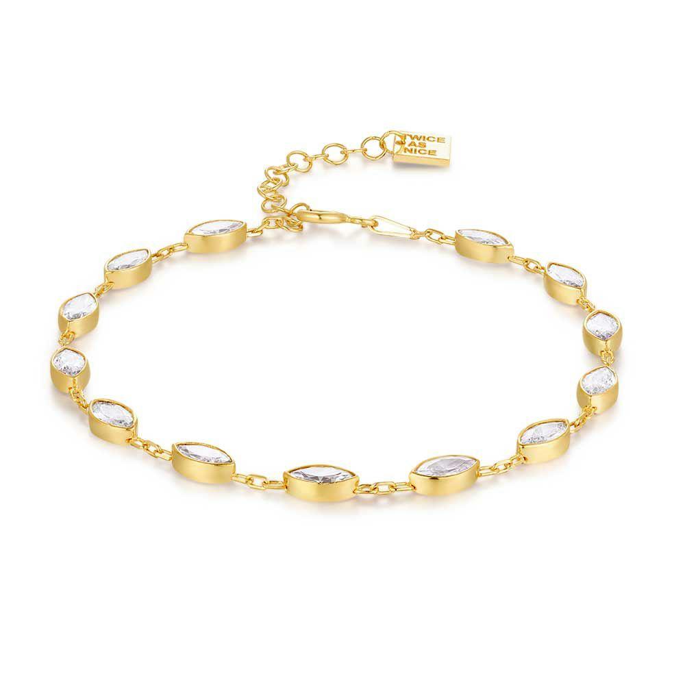 Bracelets | 18Ct Gold Plated Silver Bracelet, 14 Ellipses, White Zirconia Bracelets Bracelets