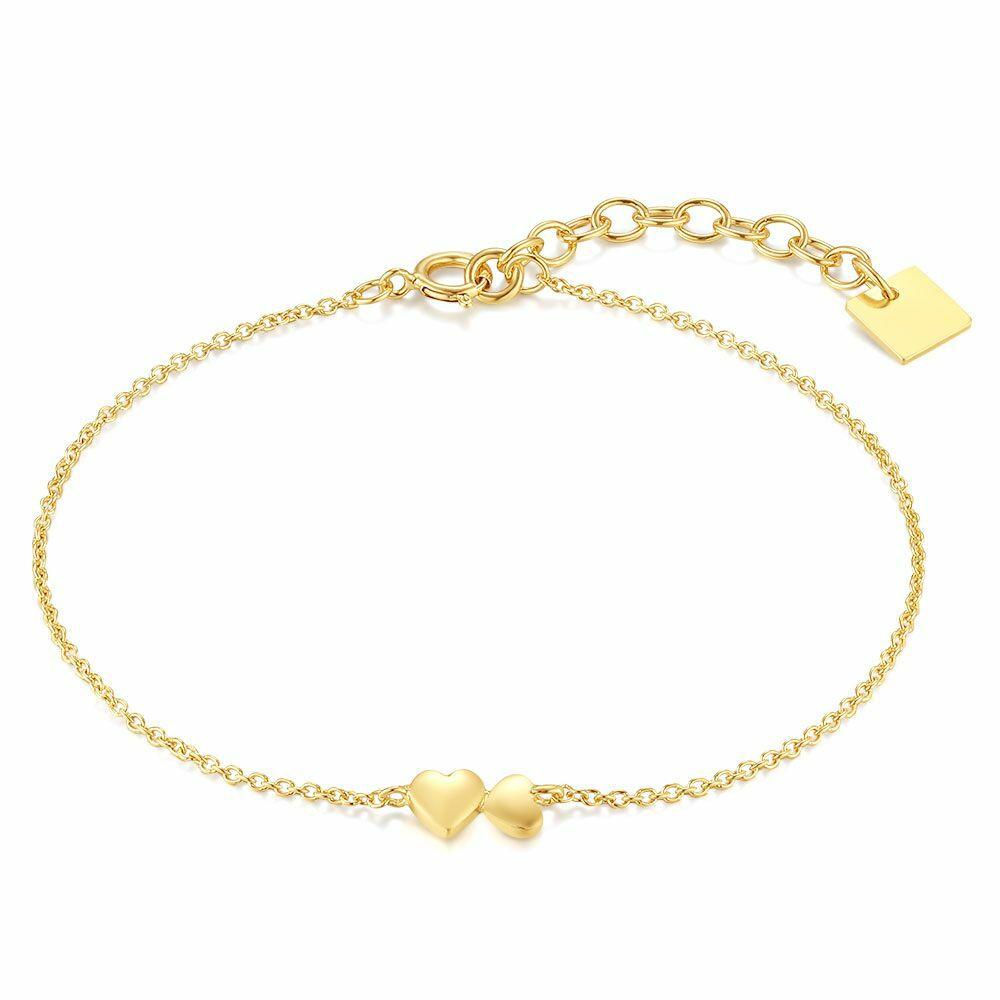 Bracelets | 18Ct Gold Plated Silver Bracelet, 2 Hearts Bracelets Bracelets