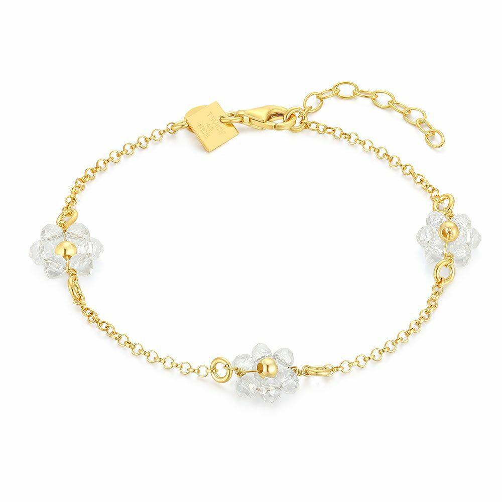 Bracelets | 18Ct Gold Plated Silver Bracelet, 3 Flowers, Crystals Bracelets Bracelets