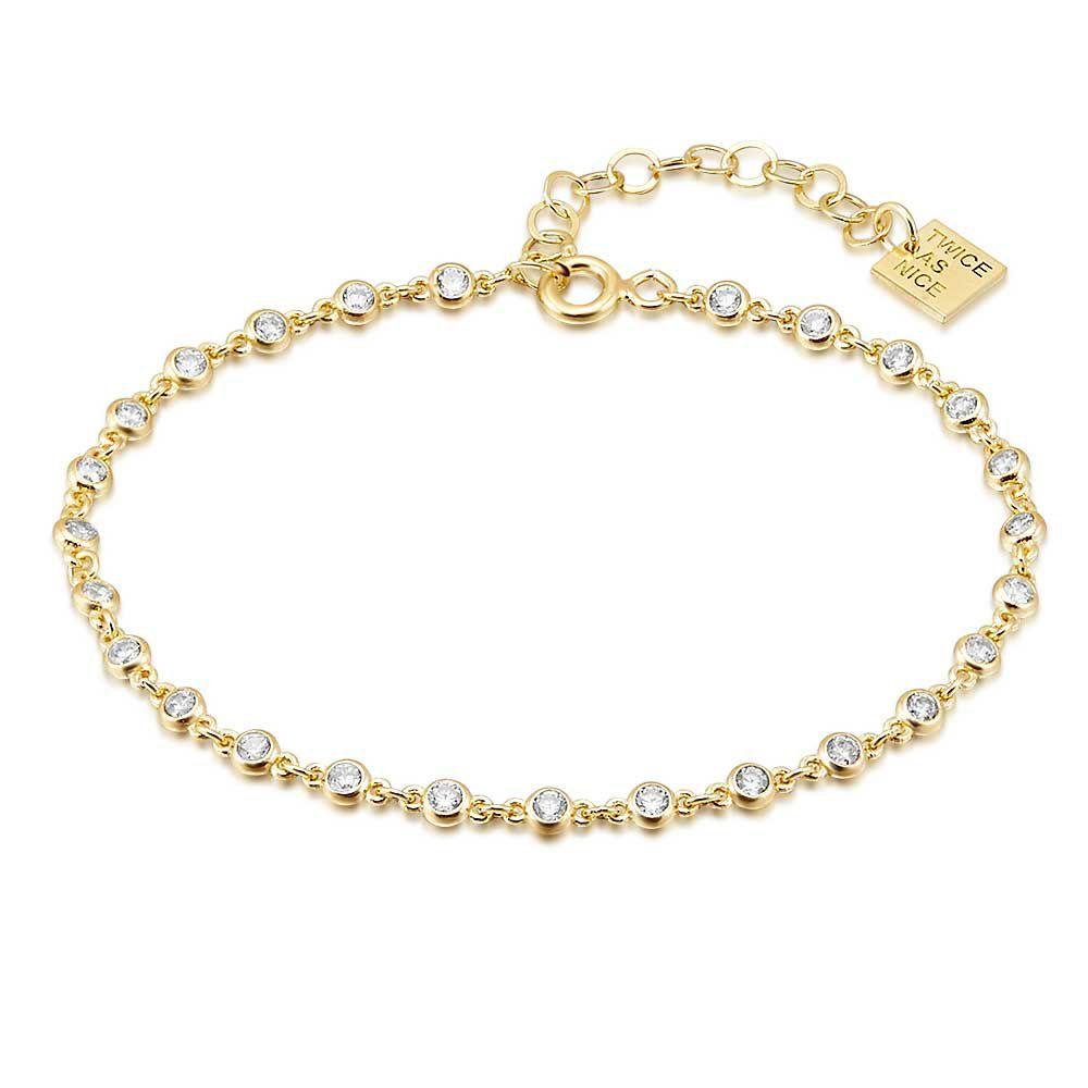 Bracelets | 18Ct Gold Plated Silver Bracelet, 3 Mm White Zirconia Bracelets Bracelets