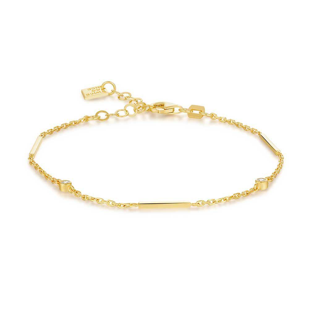 Bracelets | 18Ct Gold Plated Silver Bracelet, 3 Thin Bars And Zirconia Bracelets Bracelets