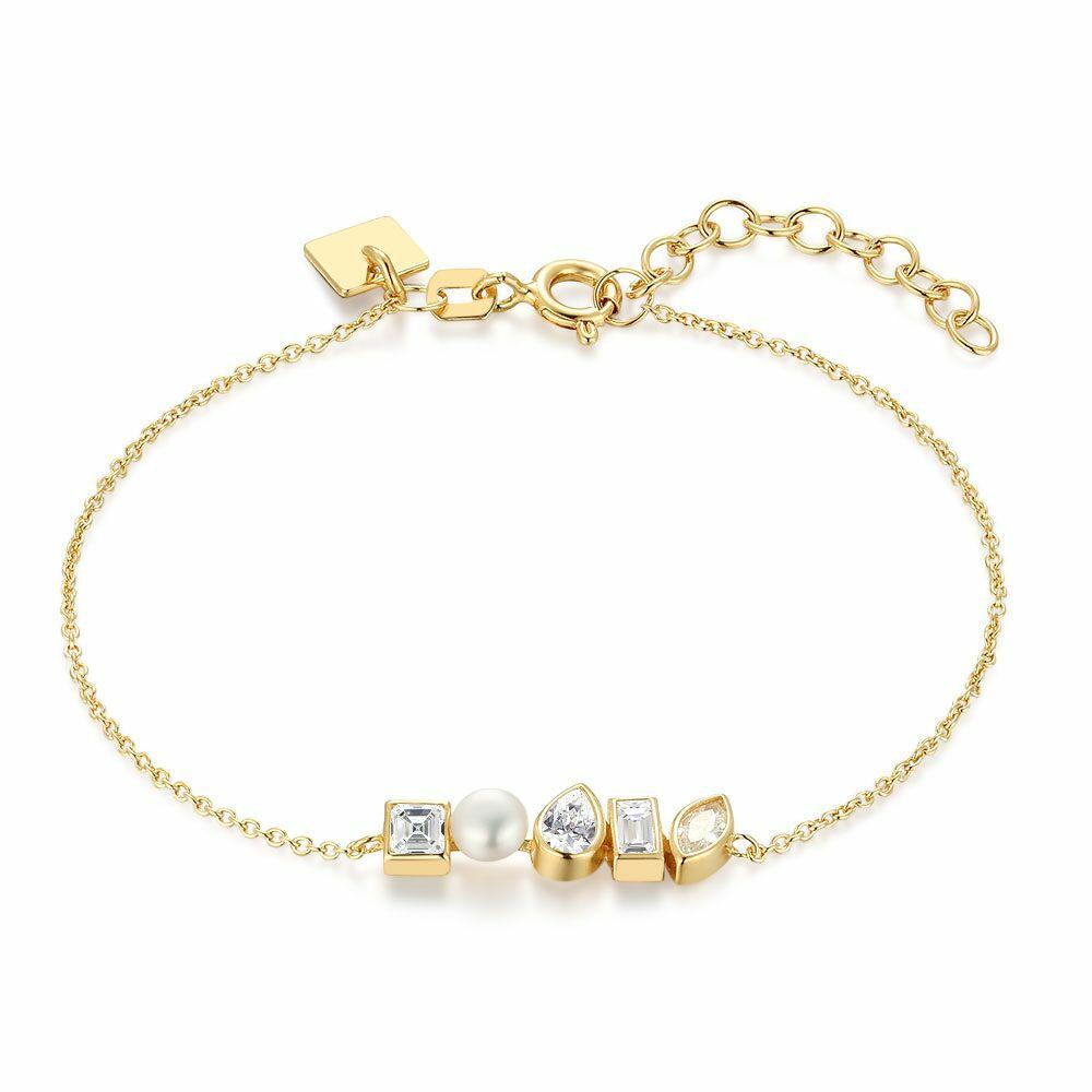 Bracelets | 18Ct Gold Plated Silver Bracelet, 4 Stones And Pearl Bracelets Bracelets