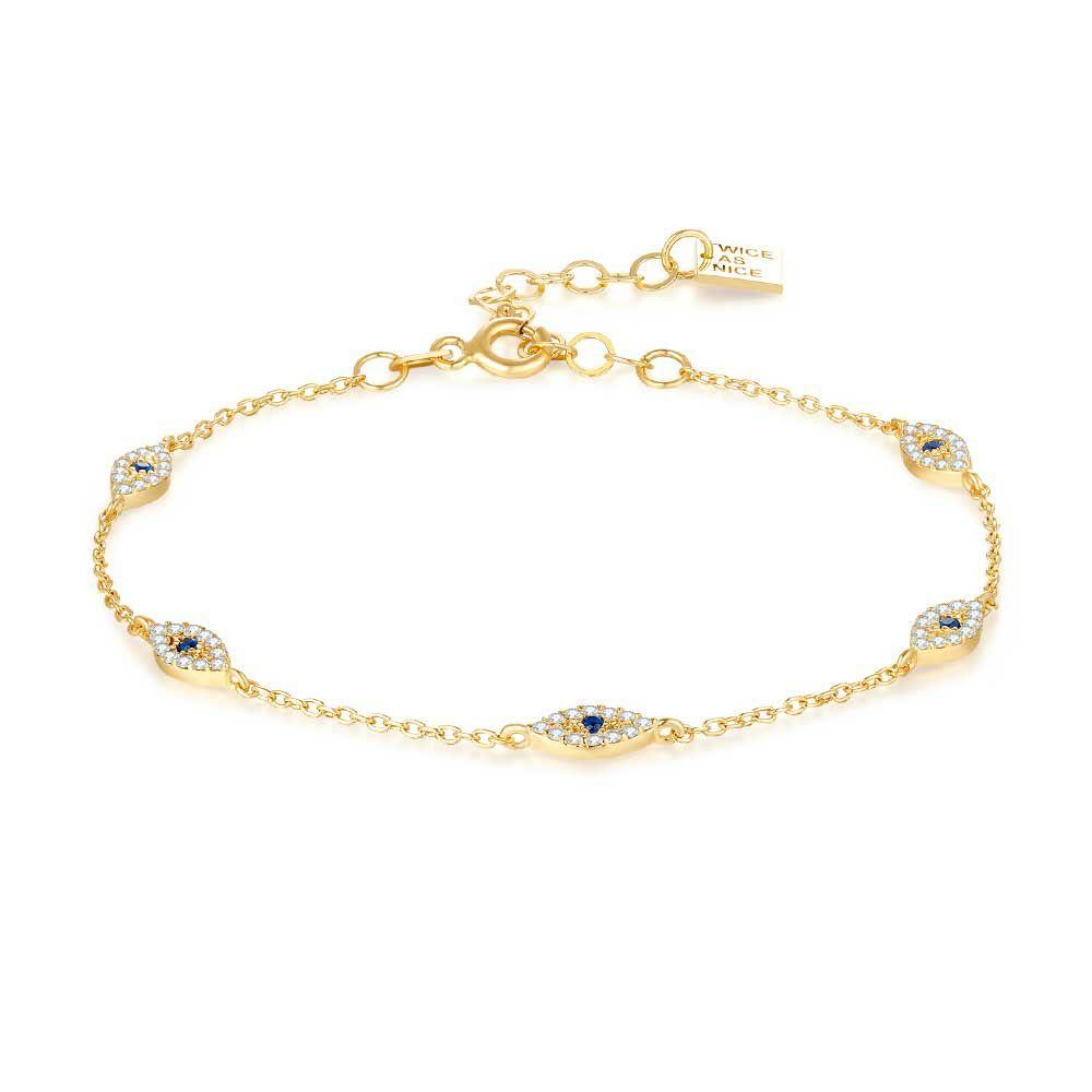 Bracelets | 18Ct Gold Plated Silver Bracelet, 5 Eyes, White And Blue Zirconia Bracelets Bracelets