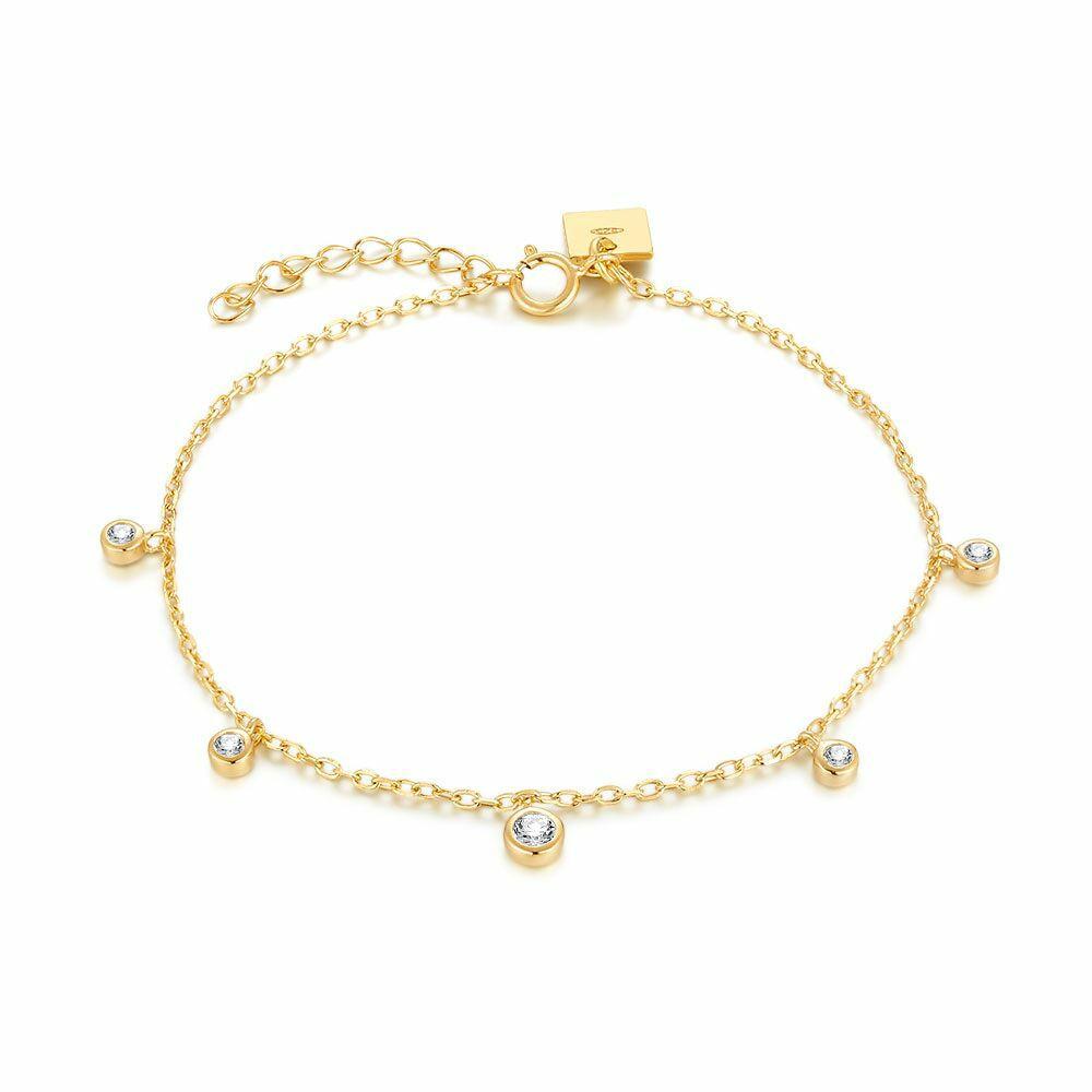 Bracelets | 18Ct Gold Plated Silver Bracelet, 5 Zirconia Bracelets Bracelets