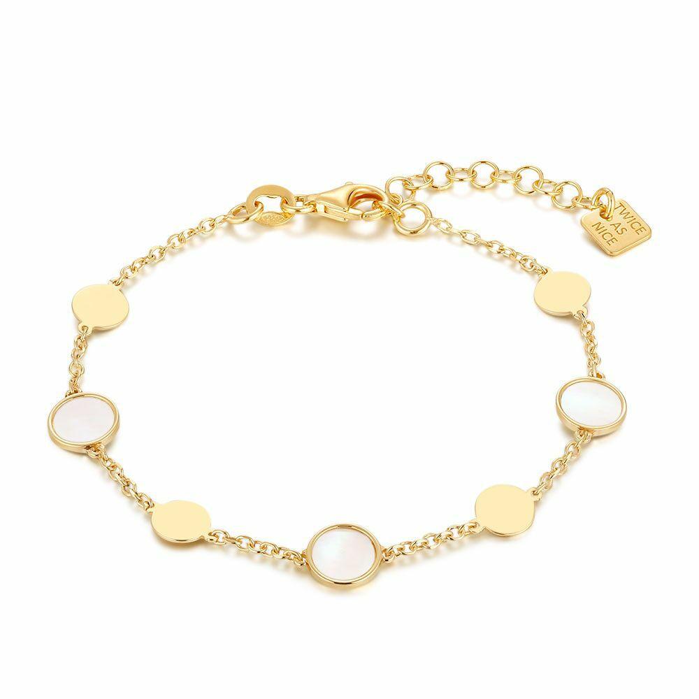 Bracelets | 18Ct Gold Plated Silver Bracelet, 7 Discs, Mother Of Pearl Bracelets Bracelets