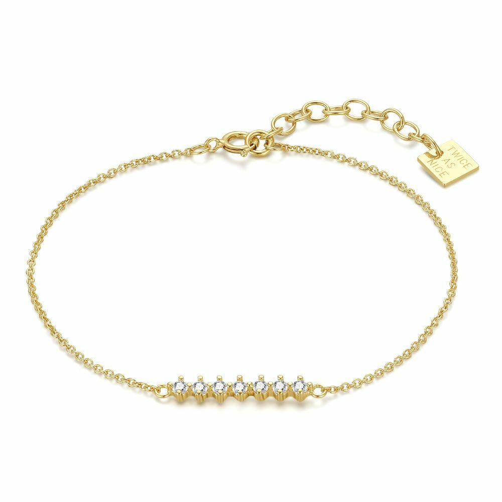 Bracelets | 18Ct Gold Plated Silver Bracelet, 7 Zirconia Bracelets Bracelets