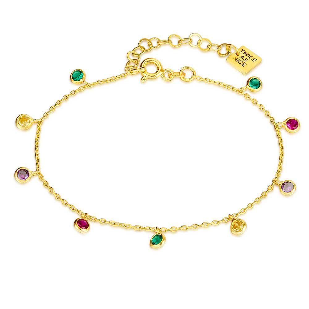 Bracelets | 18Ct Gold Plated Silver Bracelet, 9 Hanging Multicoloured Zirconia, Round Bracelets Bracelets