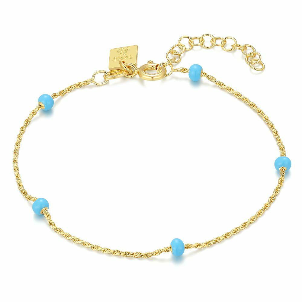 Bracelets | 18Ct Gold Plated Silver Bracelet, Blue Enamel Bracelets Bracelets