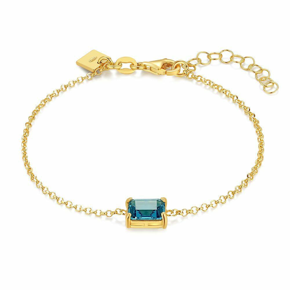 Bracelets | 18Ct Gold Plated Silver Bracelet, Blue Zirconia Bracelets Bracelets