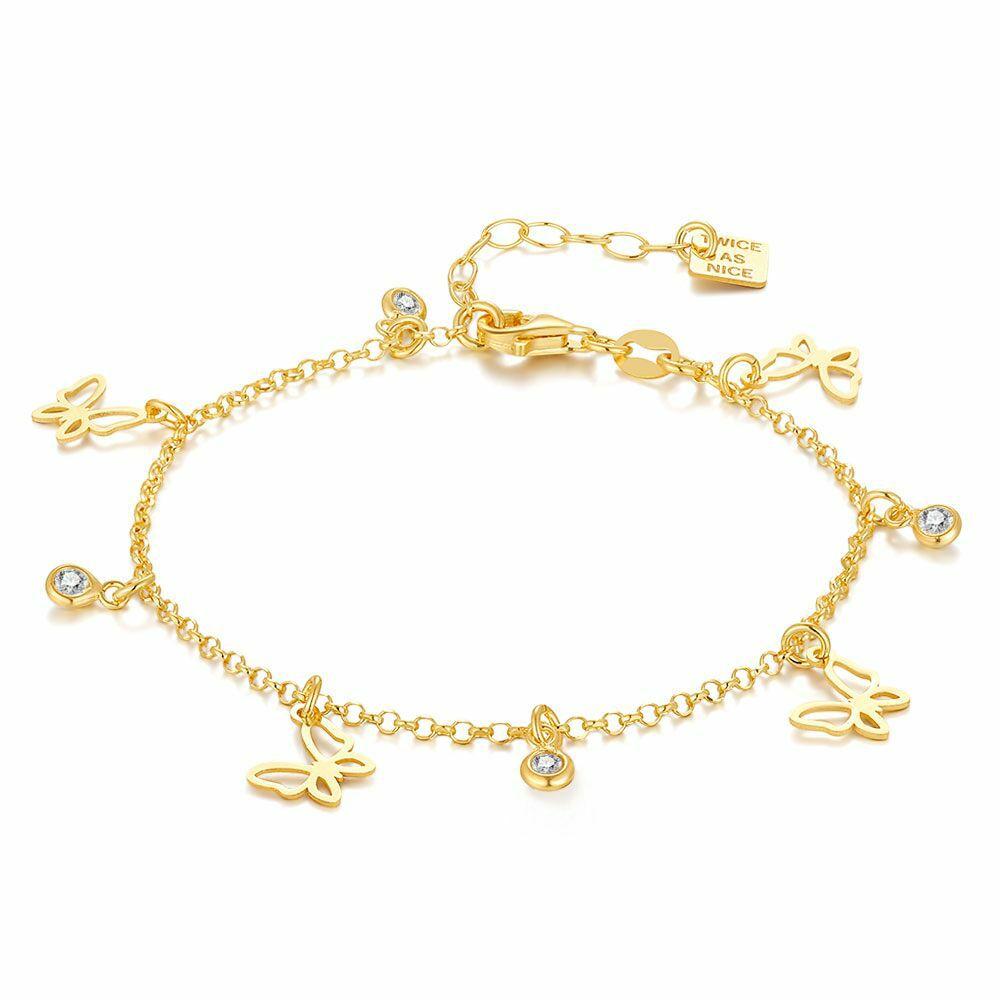 Bracelets | 18Ct Gold Plated Silver Bracelet, Butterflies And Zirconia Bracelets Bracelets