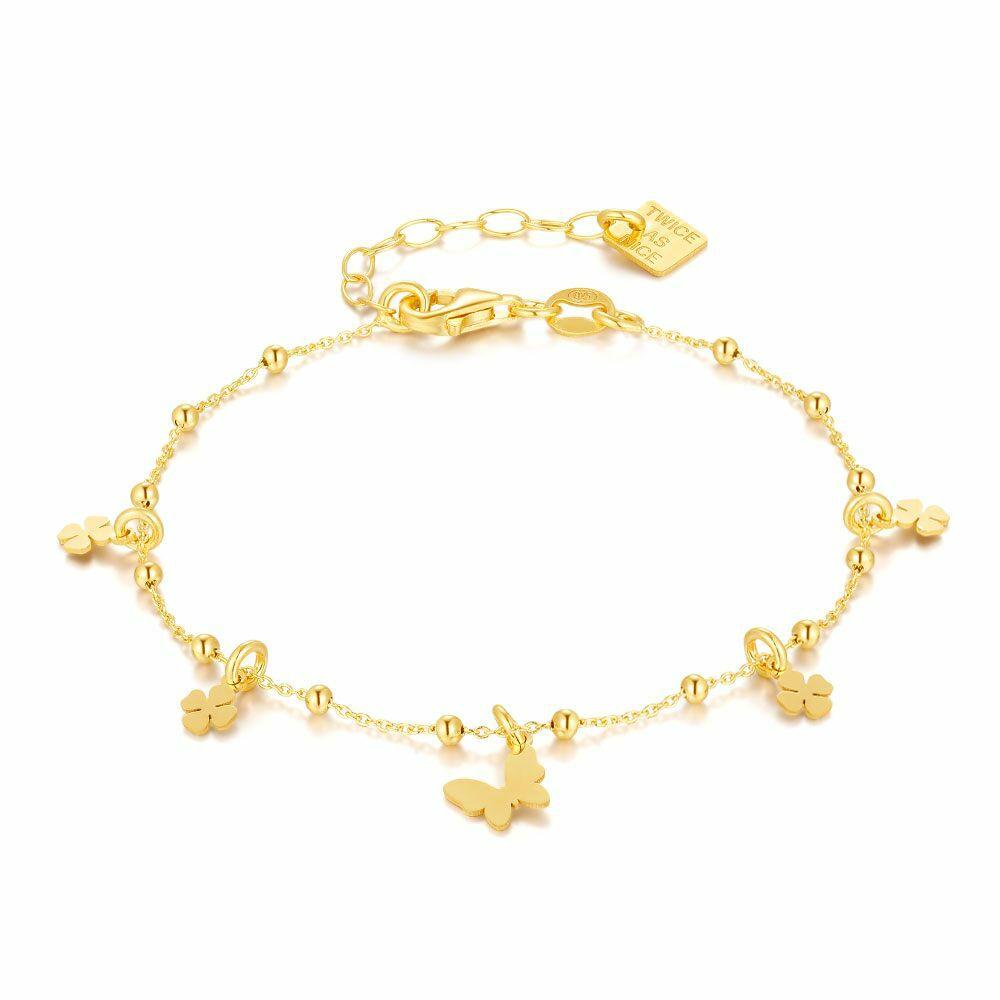 Bracelets | 18Ct Gold Plated Silver Bracelet, Butterfly And Clovers Bracelets Bracelets