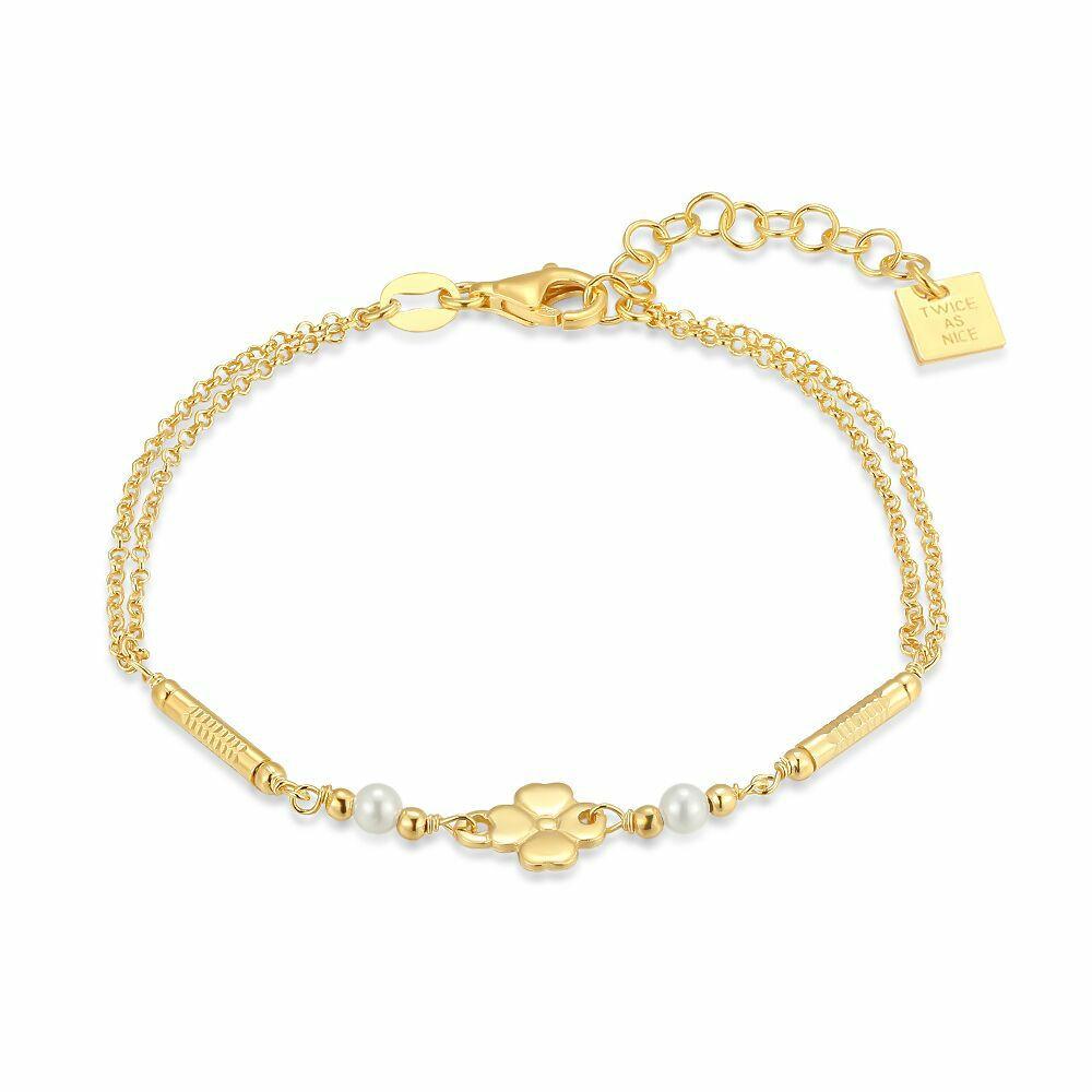 Bracelets | 18Ct Gold Plated Silver Bracelet, Clover And Pearls Bracelets Bracelets