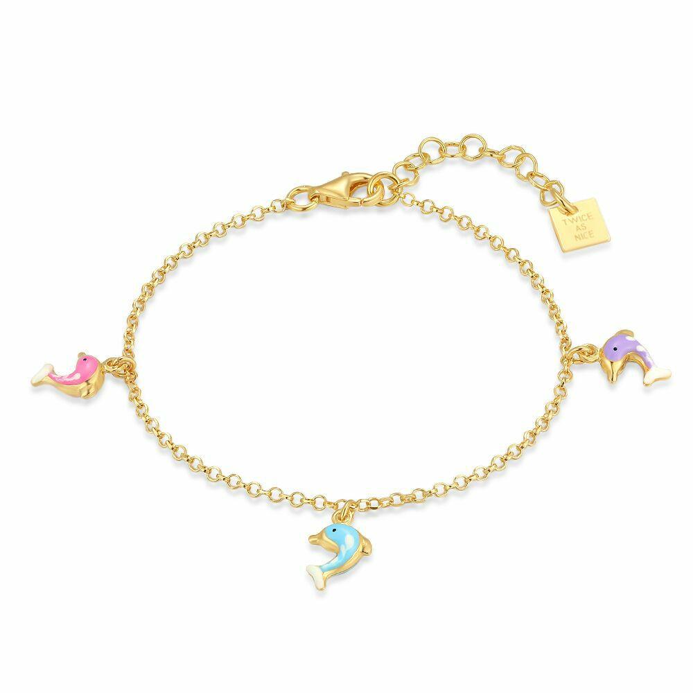 Bracelets | 18Ct Gold Plated Silver Bracelet, Colourful Dolphins Bracelets Bracelets