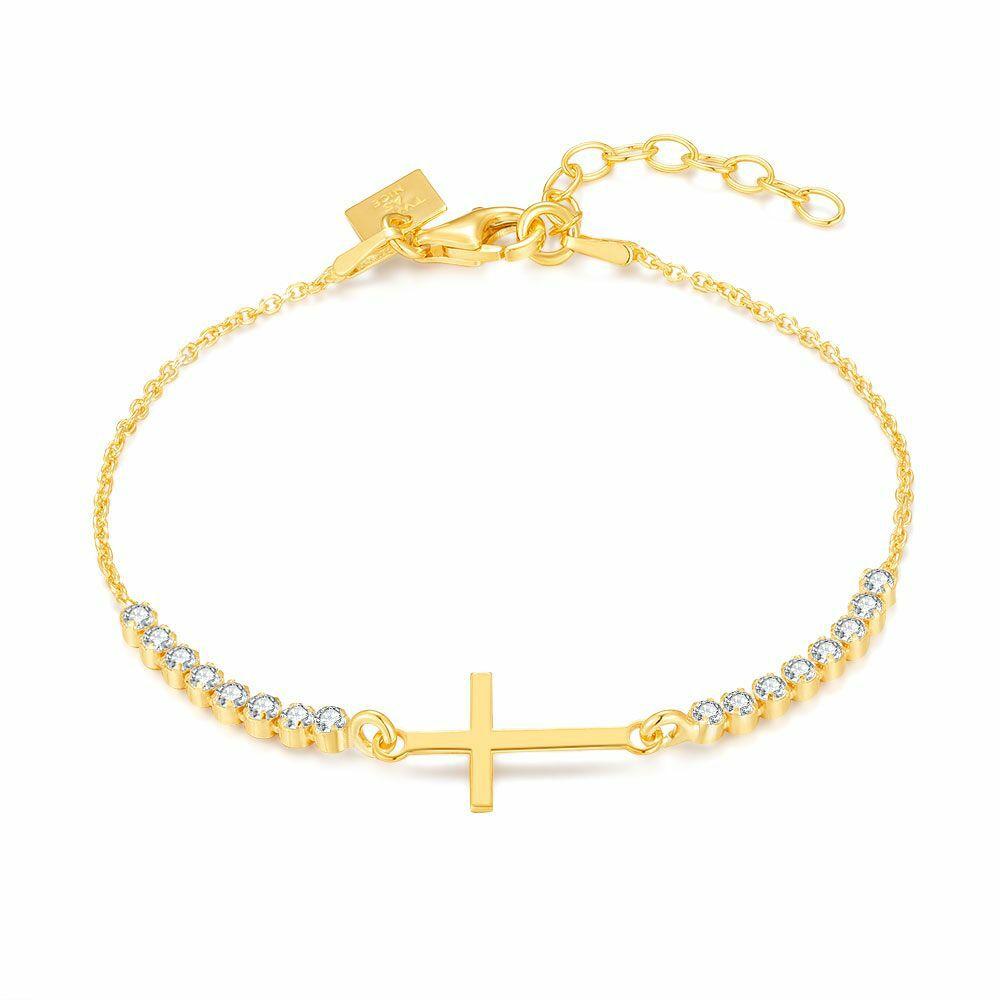 Bracelets | 18Ct Gold Plated Silver Bracelet, Cross, Stones Bracelets Bracelets