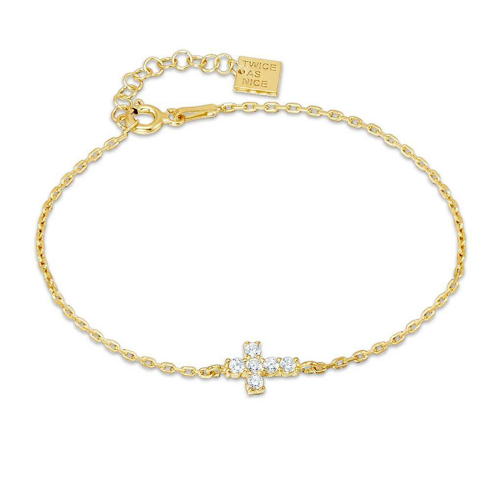 Bracelets | 18Ct Gold Plated Silver Bracelet, Cross With Zirconia Bracelets Bracelets