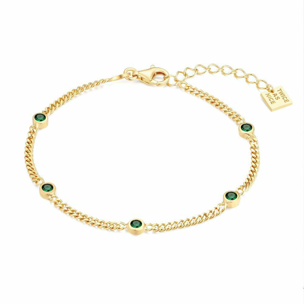 Bracelets | 18Ct Gold Plated Silver Bracelet, Gourmet, 5 Green Zirconia Bracelets Bracelets