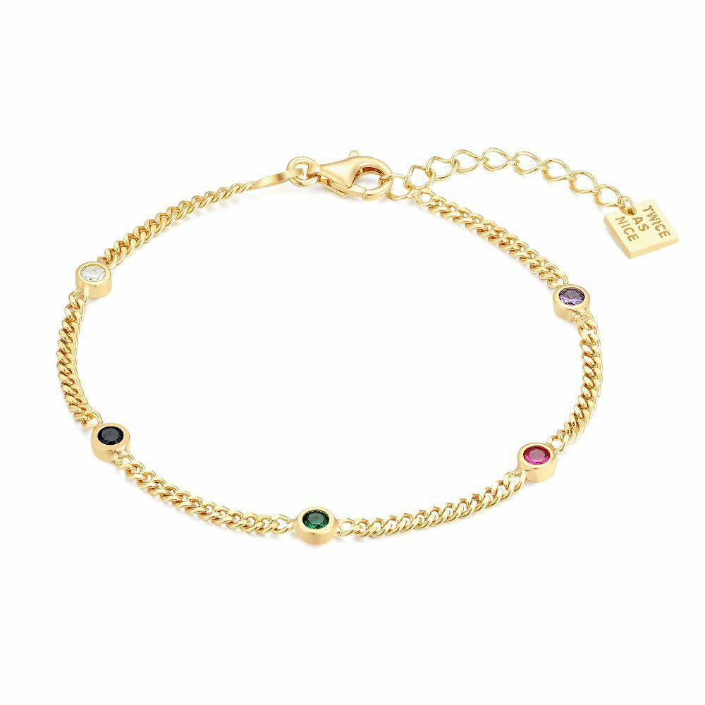 Bracelets | 18Ct Gold Plated Silver Bracelet, Gourmet, 5 Multi-Colored Zirconia Bracelets Bracelets