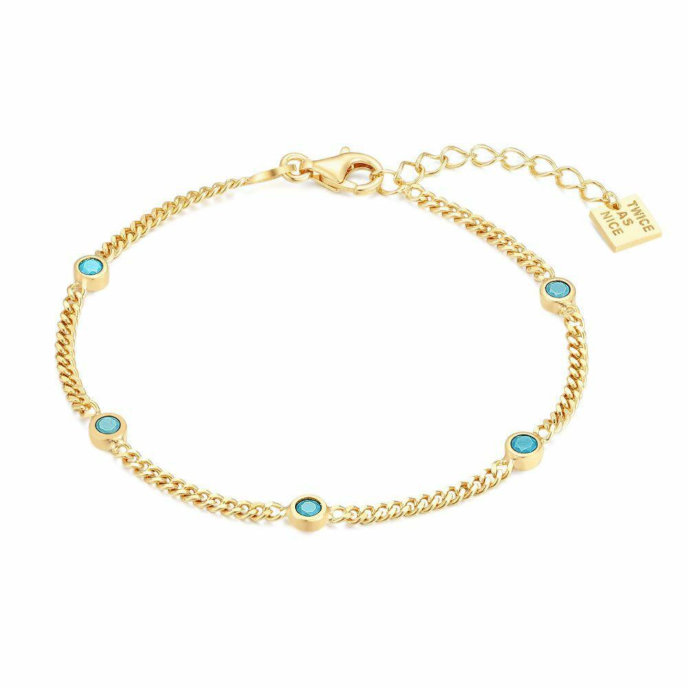 Bracelets | 18Ct Gold Plated Silver Bracelet, Gourmet, 5 Turquoise Zirconia Bracelets Bracelets