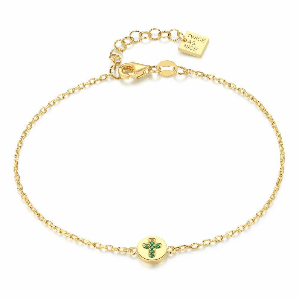 Bracelets | 18Ct Gold Plated Silver Bracelet, Green Cross Bracelets Bracelets