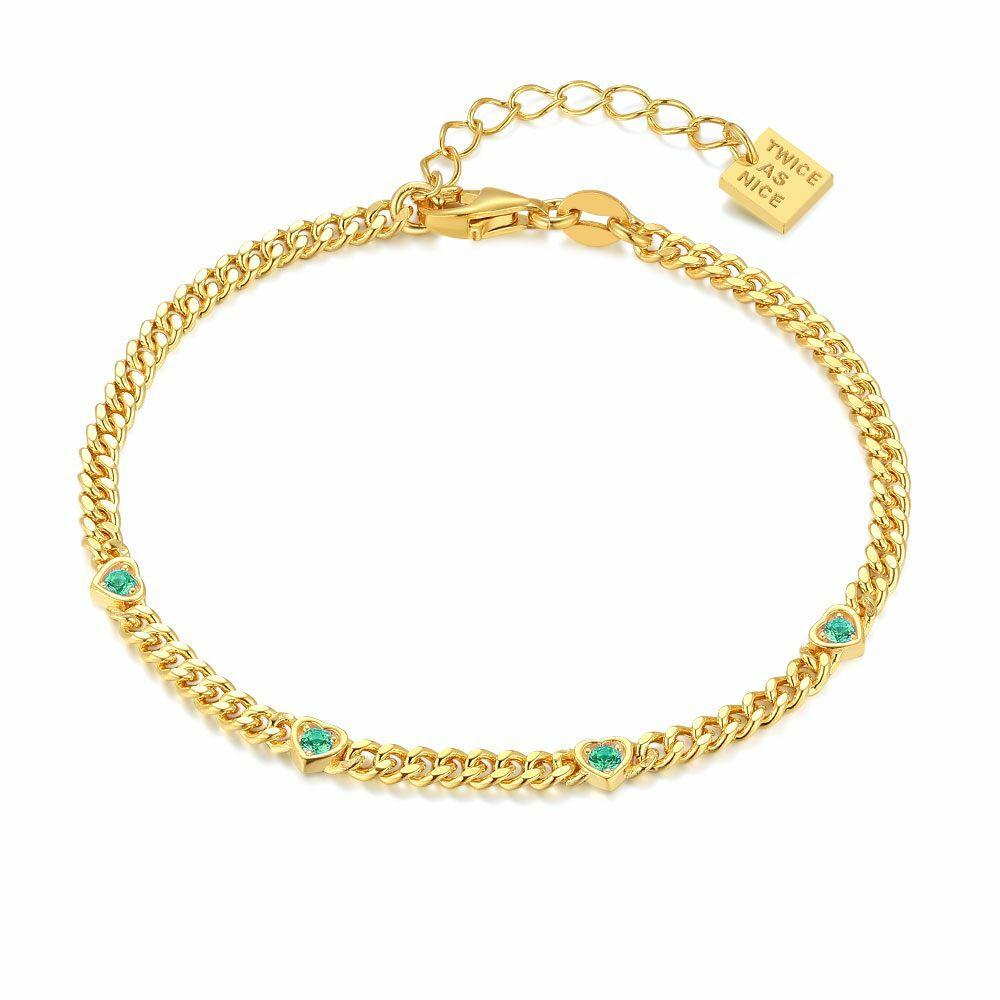 Bracelets | 18Ct Gold Plated Silver Bracelet, Green Hearts Bracelets Bracelets