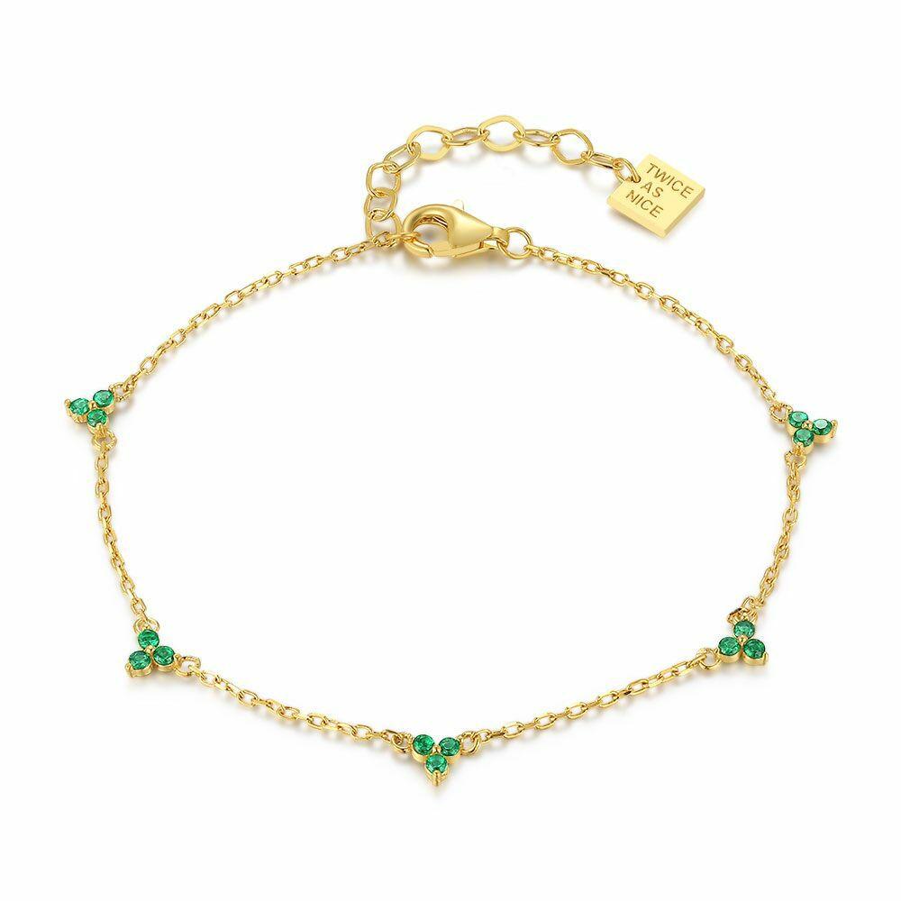 Bracelets | 18Ct Gold Plated Silver Bracelet, Green Stones Bracelets Bracelets