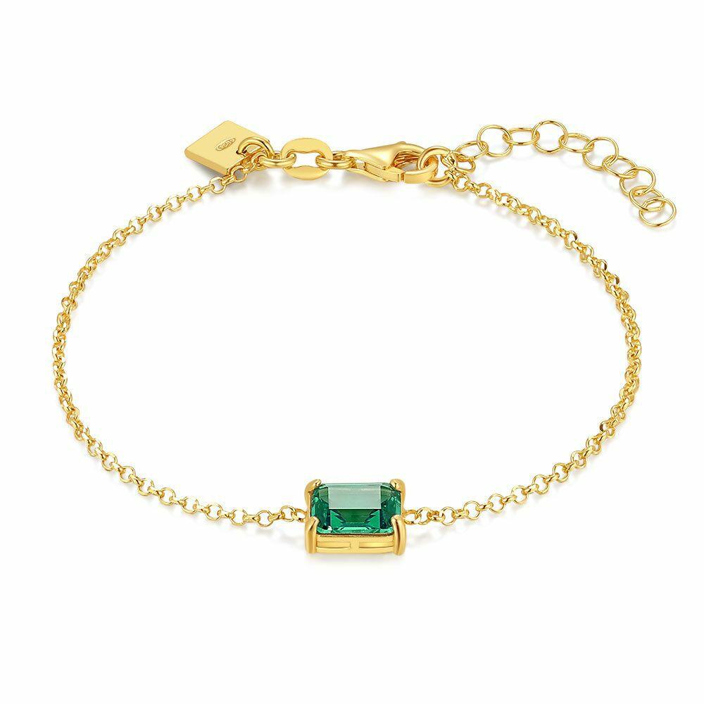 Bracelets | 18Ct Gold Plated Silver Bracelet, Green Zirconia Bracelets Bracelets