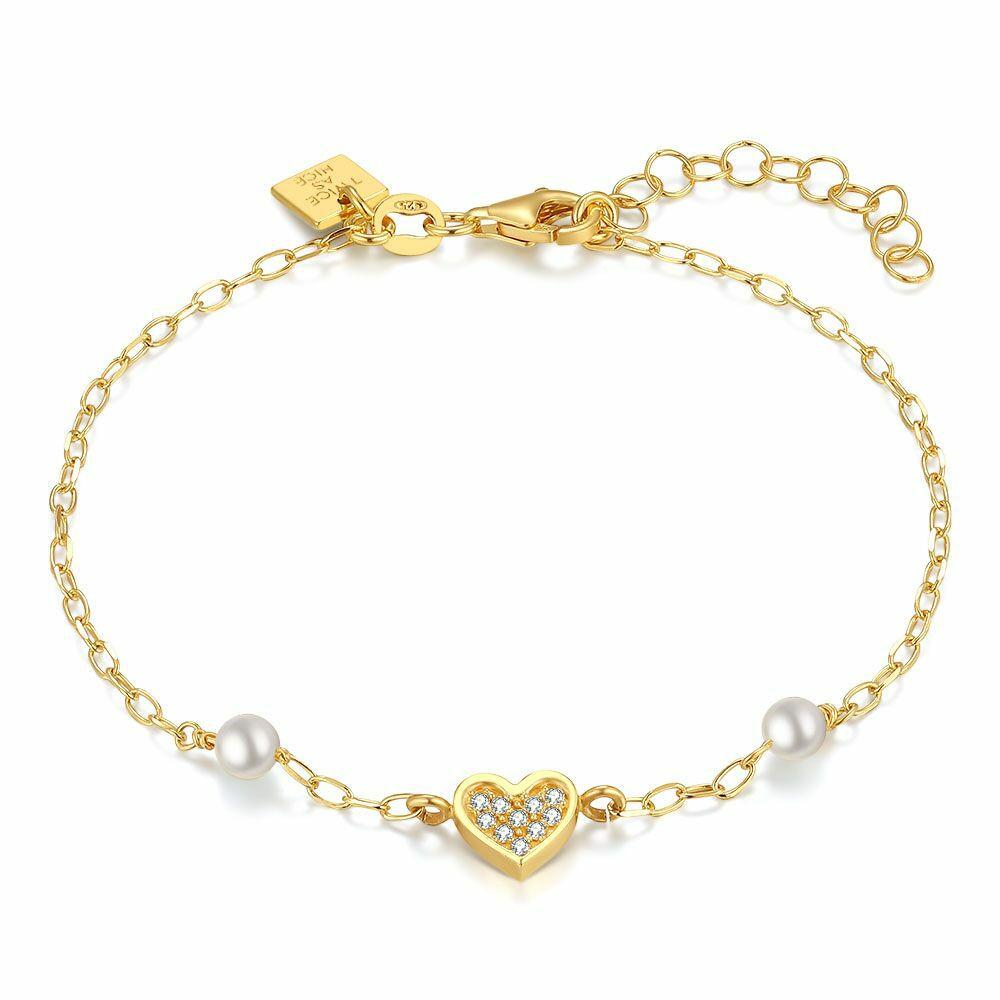 Bracelets | 18Ct Gold Plated Silver Bracelet, Heart And Pearls Bracelets Bracelets