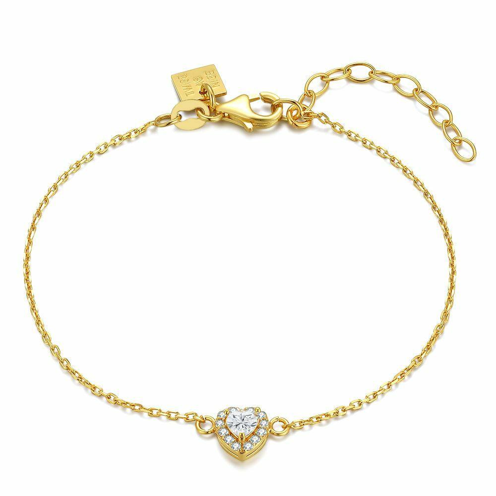 Bracelets | 18Ct Gold Plated Silver Bracelet, Heart And Round Stones Bracelets Bracelets