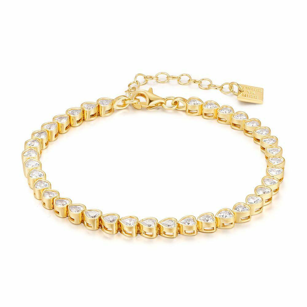 Bracelets | 18Ct Gold Plated Silver Bracelet, Heart-Shaped Zirconia Bracelets Bracelets