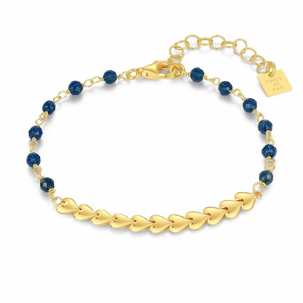 Bracelets | 18Ct Gold Plated Silver Bracelet, Hearts And Blue Stones Bracelets Bracelets