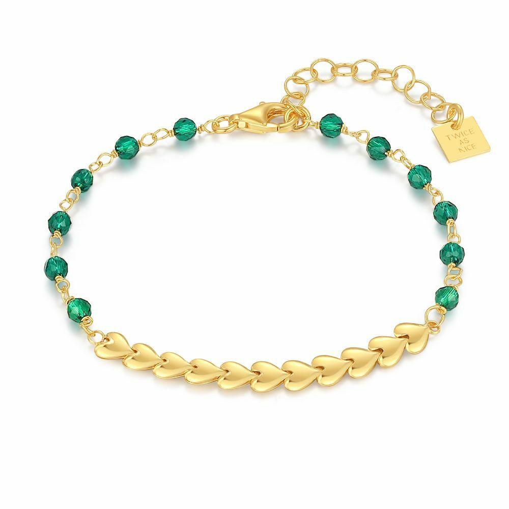 Bracelets | 18Ct Gold Plated Silver Bracelet, Hearts And Green Stones Bracelets Bracelets