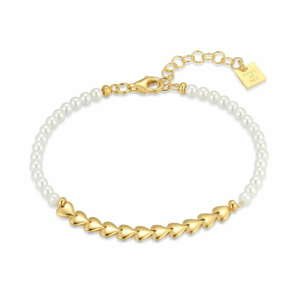 Bracelets | 18Ct Gold Plated Silver Bracelet, Hearts And Pearls Bracelets Bracelets