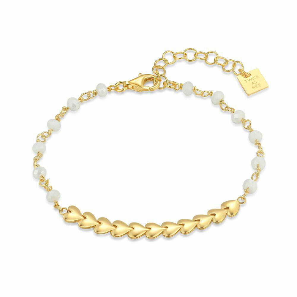 Bracelets | 18Ct Gold Plated Silver Bracelet, Hearts And White Stones Bracelets Bracelets