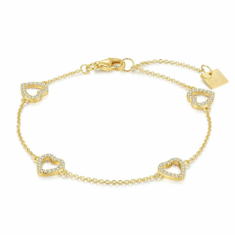 Bracelets | 18Ct Gold Plated Silver Bracelet, Hearts, Stones Bracelets Bracelets