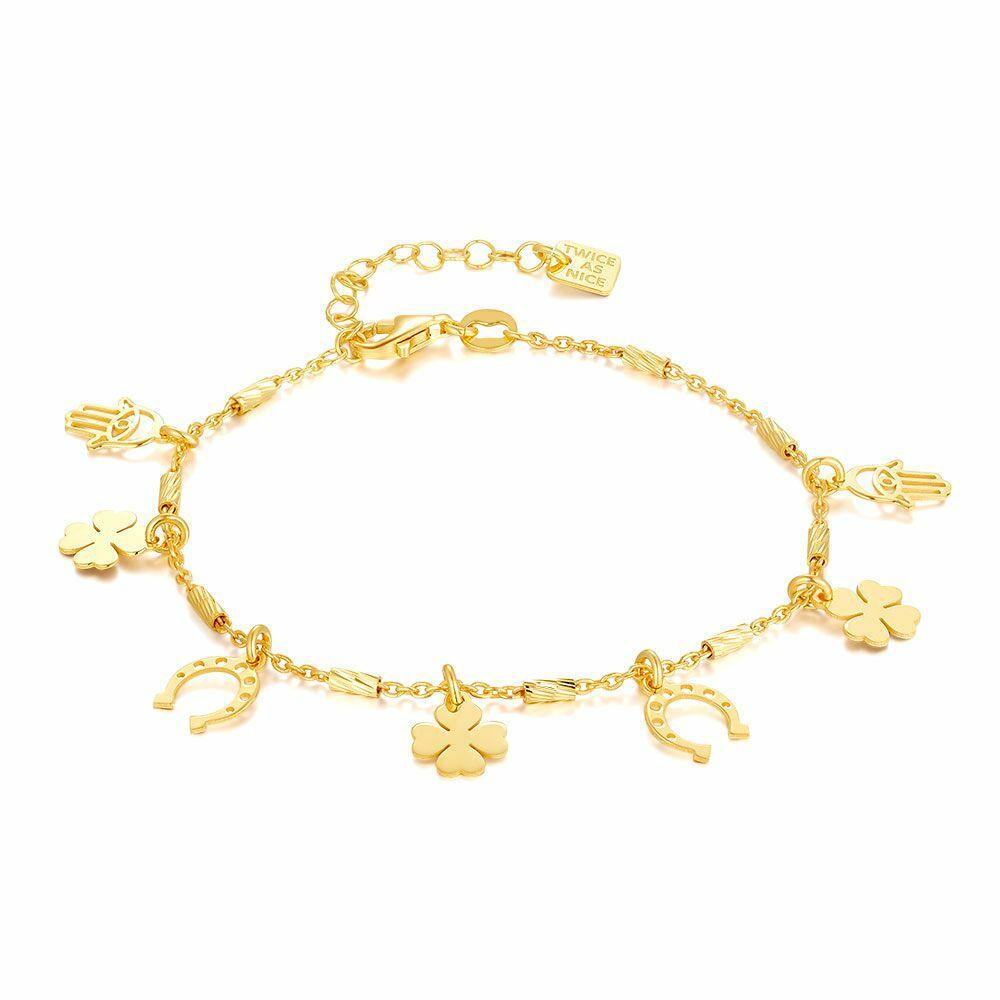 Bracelets | 18Ct Gold Plated Silver Bracelet, Horseshoes, Clovers, Hands Bracelets Bracelets