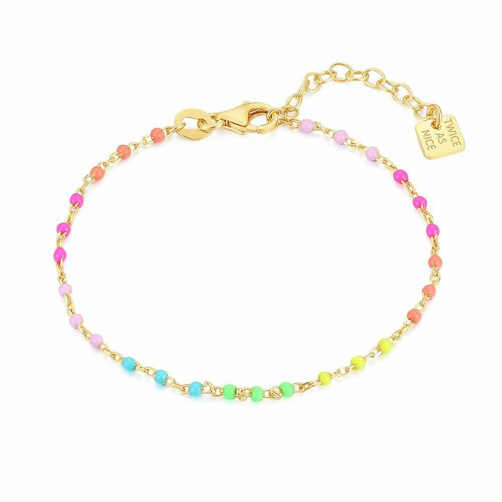 Bracelets | 18Ct Gold Plated Silver Bracelet, Multi Coloured Enamel Bracelets Bracelets