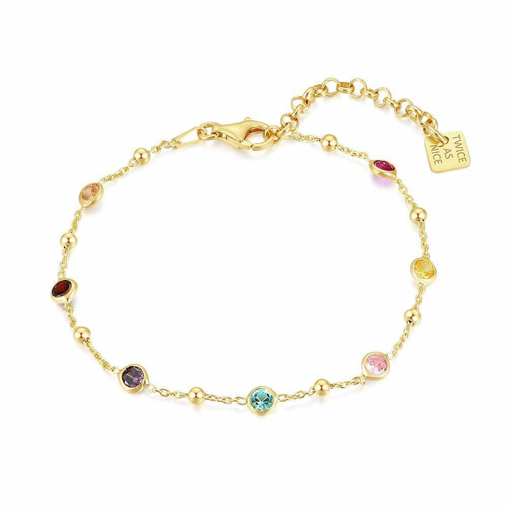 Bracelets | 18Ct Gold Plated Silver Bracelet, Multi Coloured Zirconia Bracelets Bracelets