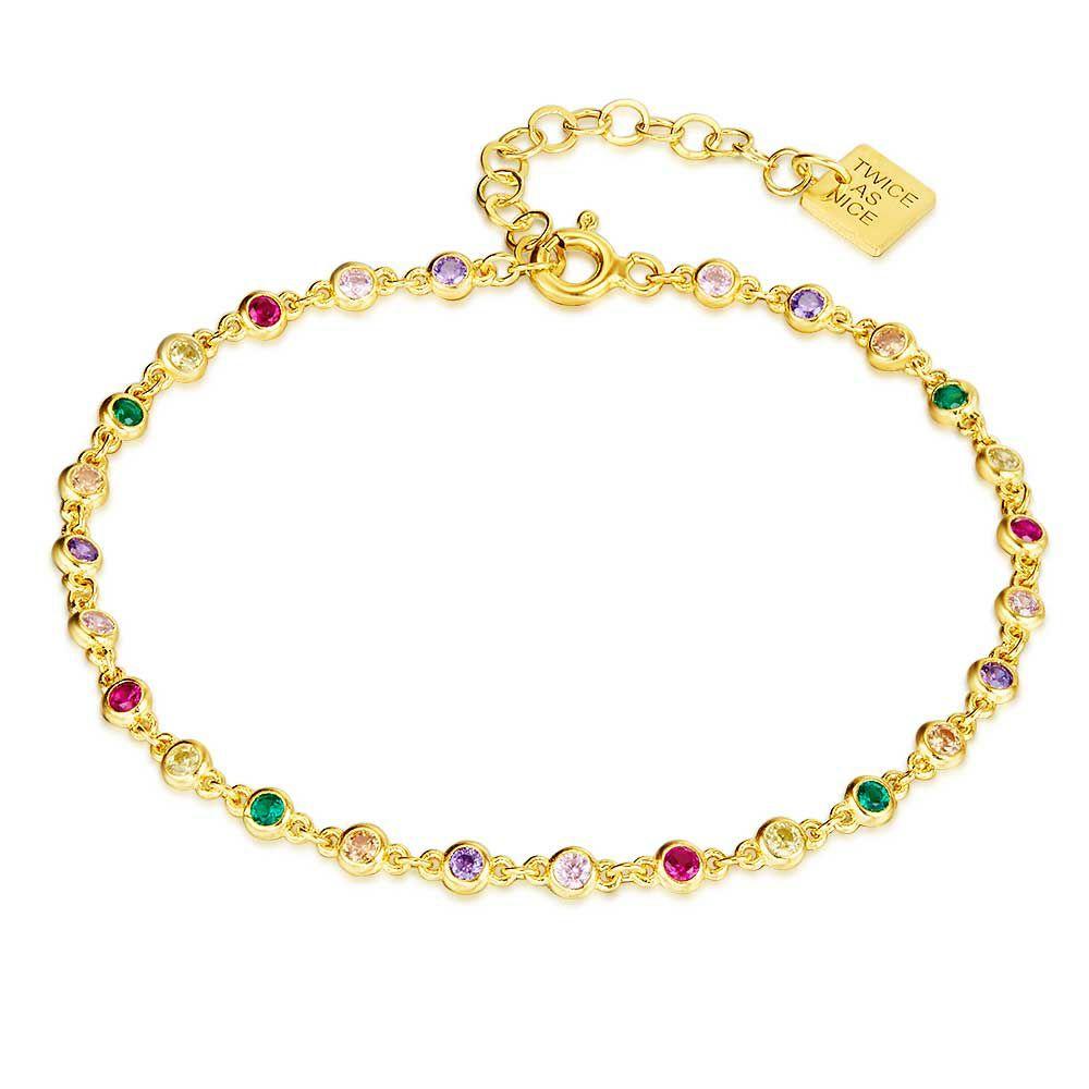 Bracelets | 18Ct Gold Plated Silver Bracelet, Multicoloured Ziconia, Round Bracelets Bracelets