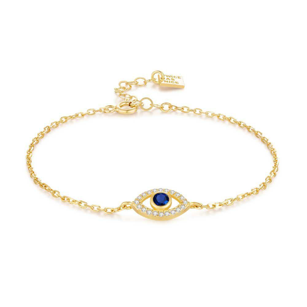 Bracelets | 18Ct Gold Plated Silver Bracelet, Open Eye With White And Blue Zirconia Bracelets Bracelets