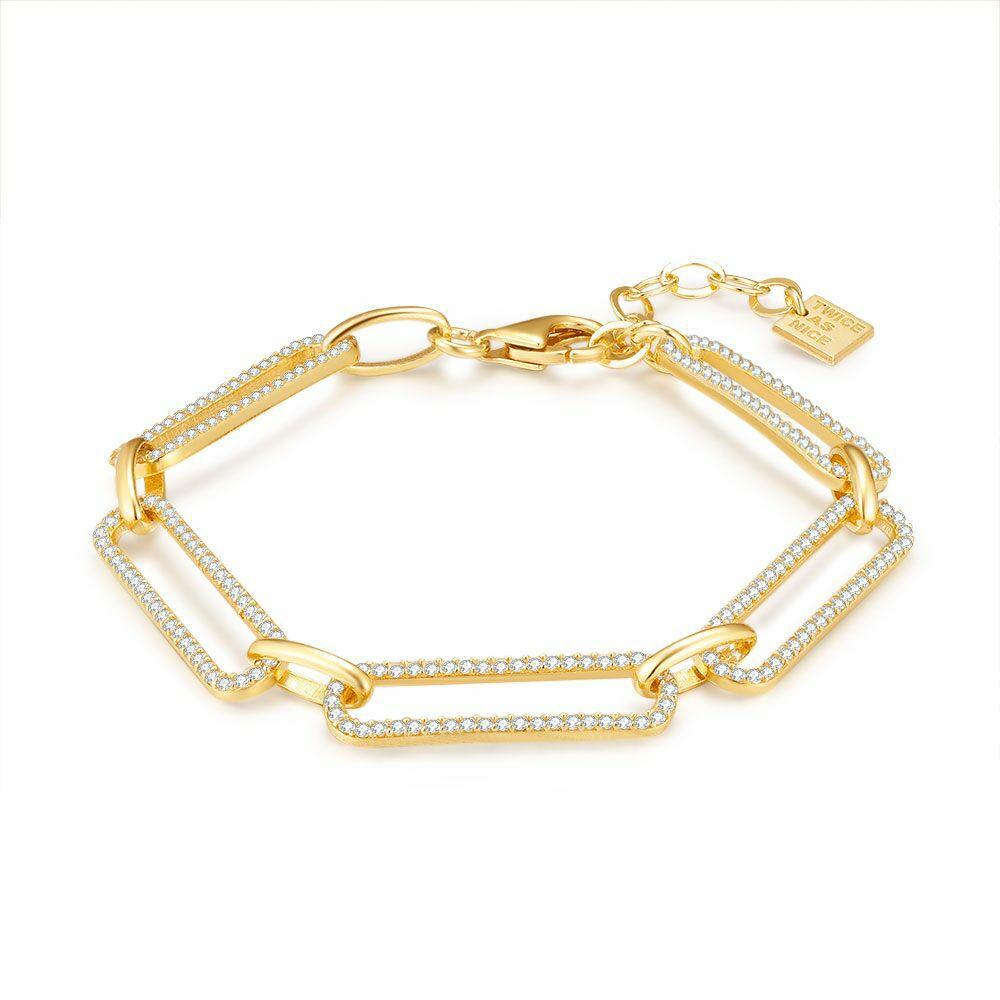 Bracelets | 18Ct Gold Plated Silver Bracelet, Open Oval Links With Zirconia Bracelets Bracelets