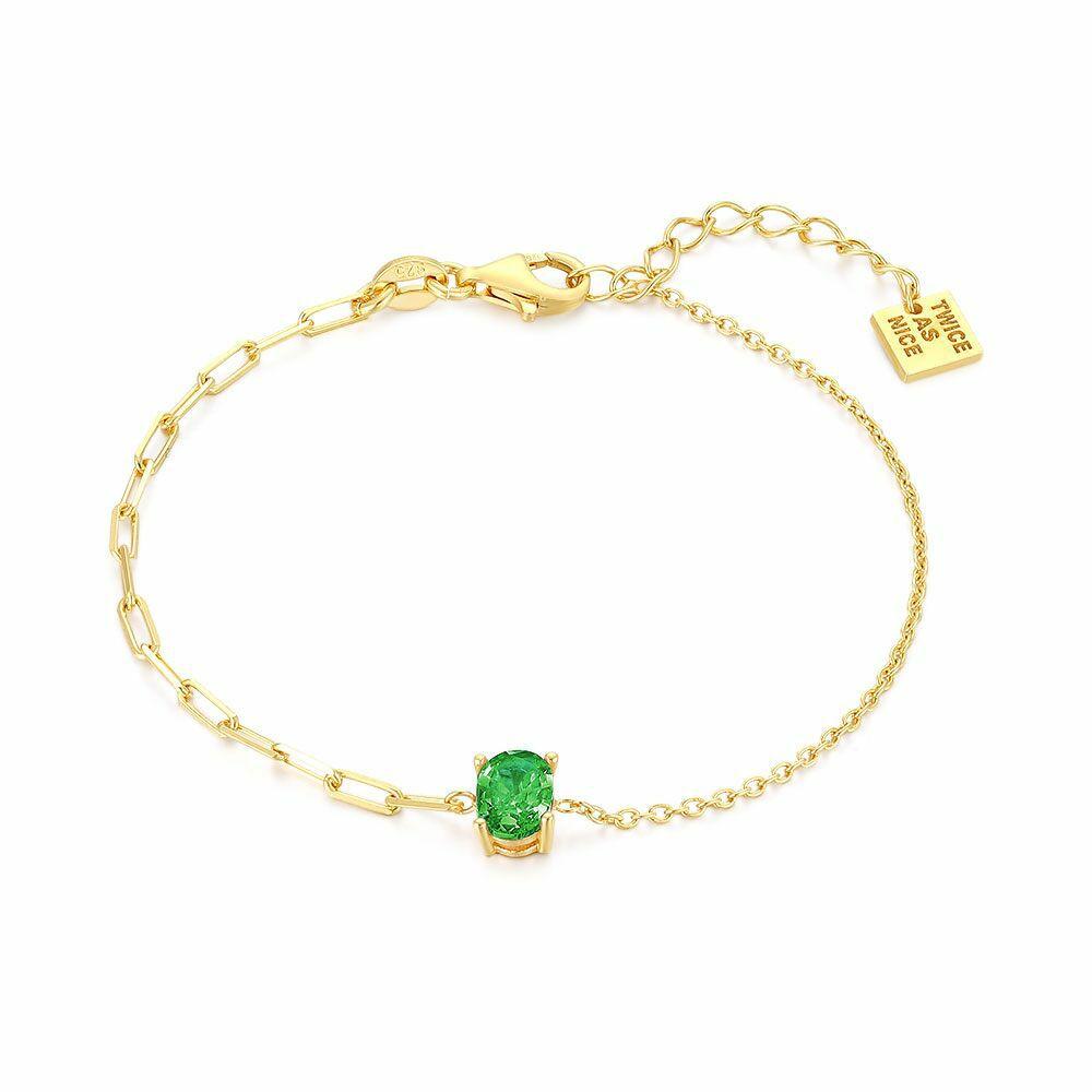 Bracelets | 18Ct Gold Plated Silver Bracelet, Oval In Green Zirconia Bracelets Bracelets