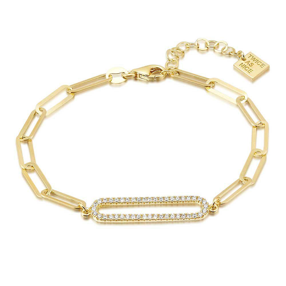 Bracelets | 18Ct Gold Plated Silver Bracelet, Oval With Zirconia And Oval Links Bracelets Bracelets