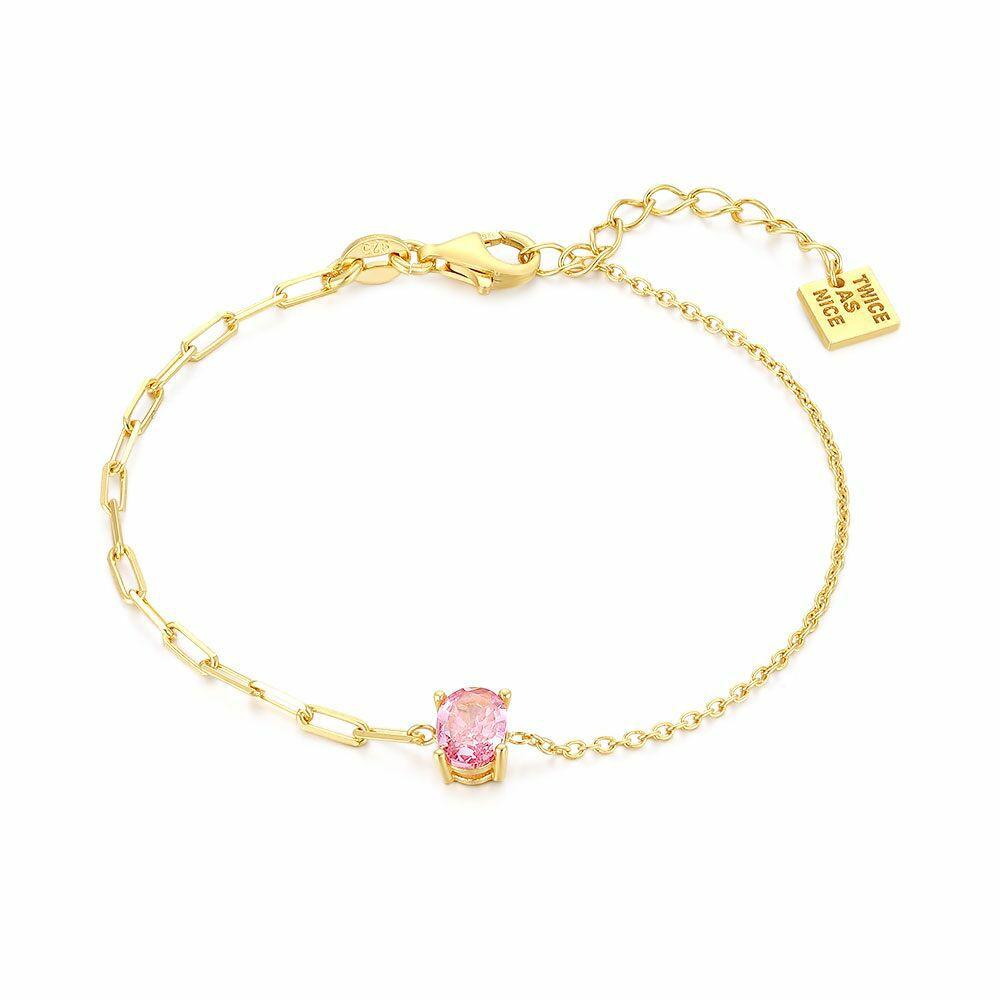 Bracelets | 18Ct Gold Plated Silver Bracelet, Oval Zirconia, Pink Bracelets Bracelets