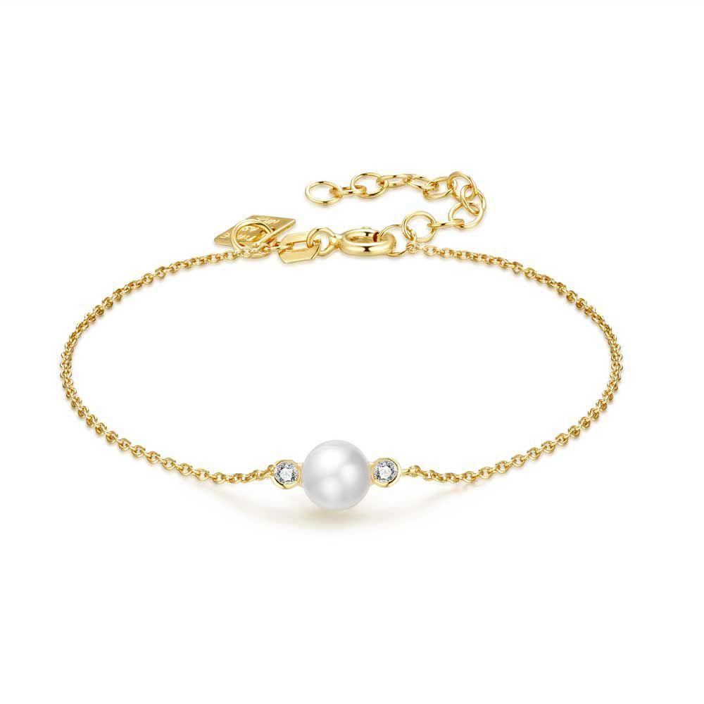 Bracelets | 18Ct Gold Plated Silver Bracelet, Pearl, 2 Stones Bracelets Bracelets