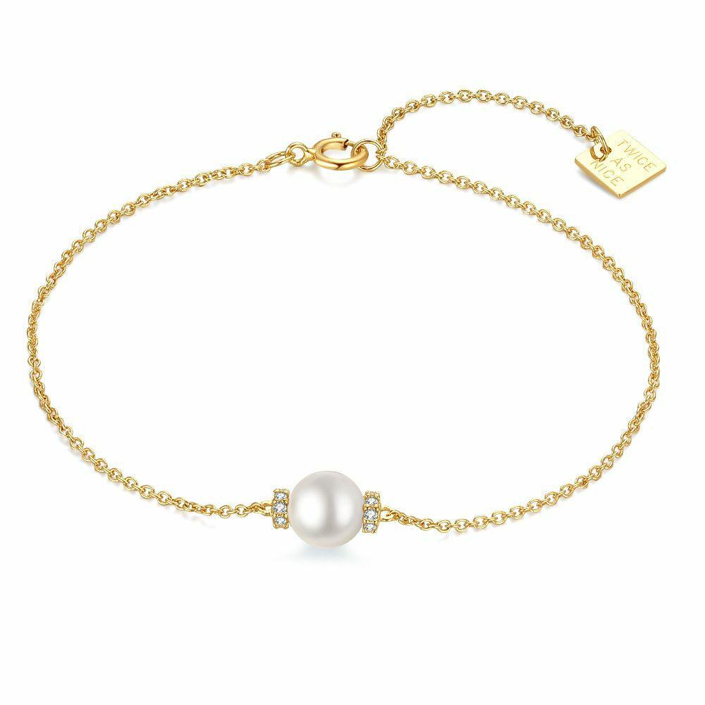 Bracelets | 18Ct Gold Plated Silver Bracelet, Pearl, Zirconia Bracelets Bracelets