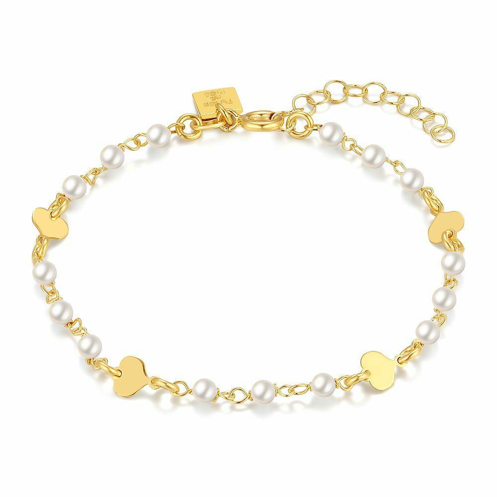 Bracelets | 18Ct Gold Plated Silver Bracelet, Pearls And Hearts Bracelets Bracelets