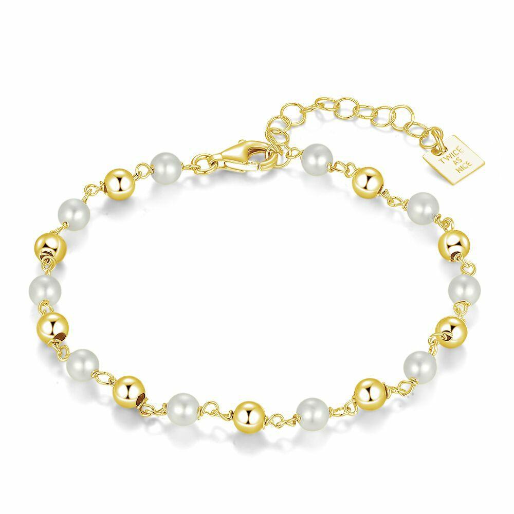 Bracelets | 18Ct Gold Plated Silver Bracelet, Pearls And Spheres Bracelets Bracelets