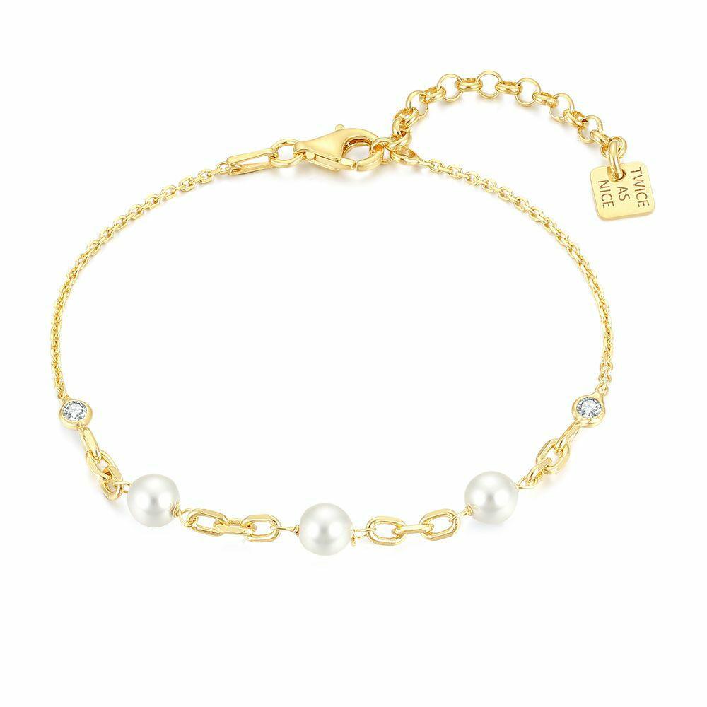 Bracelets | 18Ct Gold Plated Silver Bracelet, Pearls And Zirconia Bracelets Bracelets