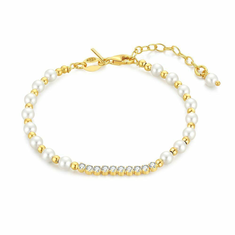 Bracelets | 18Ct Gold Plated Silver Bracelet, Pearls, Stones Bracelets Bracelets