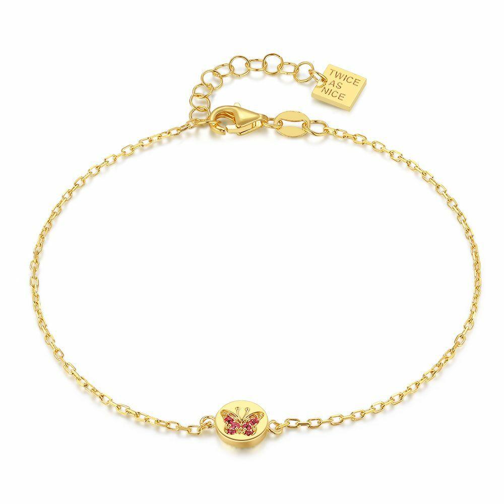 Bracelets | 18Ct Gold Plated Silver Bracelet, Pink Butterfly Bracelets Bracelets